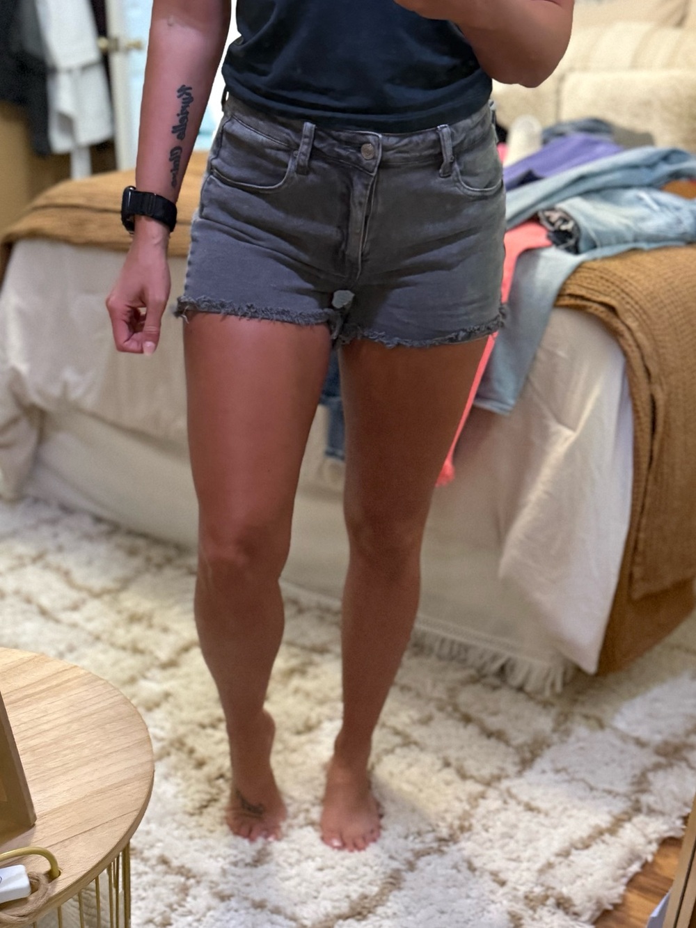 Zenana Outfitters Gray Frayed Hem Denim Shorts